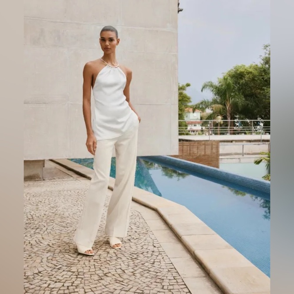 Zara trousers with frayed sides in cream New